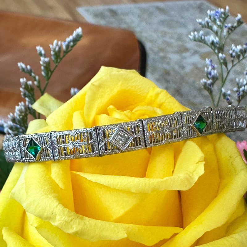 14 Karat White Gold Art Deco Filigree Bracelet 540-00086