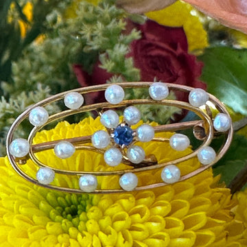 10 Karat Rose Gold Sapphire & Seed Pearl Pin  # 548-00601