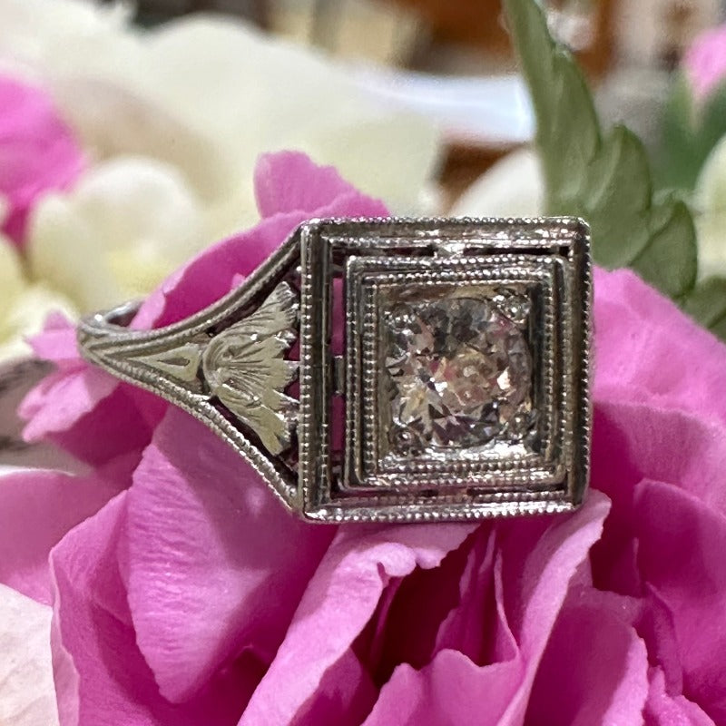 Platinum Art Deco Old Mine Cut Diamond Ring 100-00872 – O