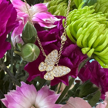 14 Karat Yellow Gold Butterfly Diamond Necklace