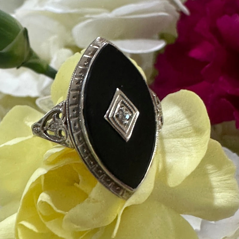 Art deco black onyx diamond ring Clearance