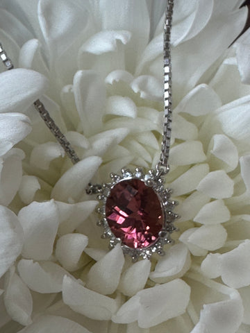 Platinum Pink Tourmaline & Diamond Necklace  # 235-00386