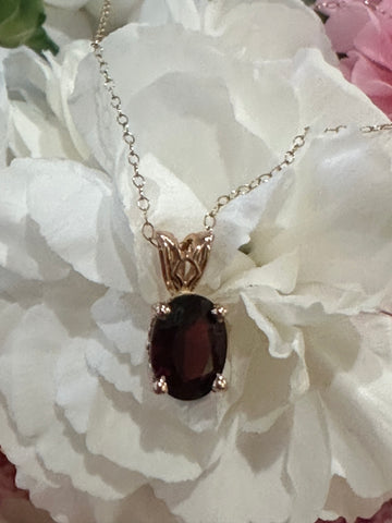 14 Karat Rose Gold Garnet Pendant w/ 14 Karat Yellow Gold Chain  # 235-00366