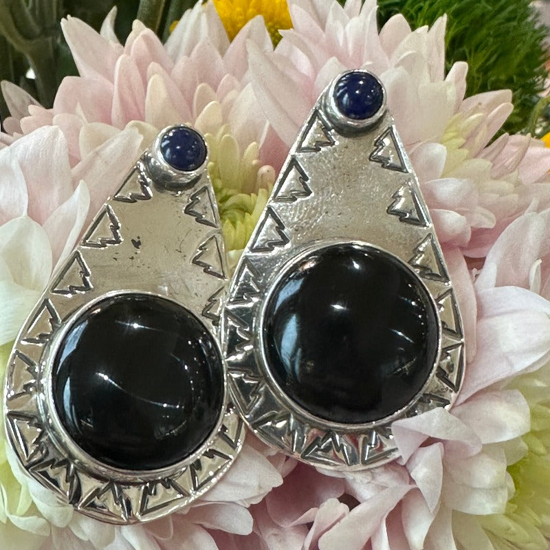 Sterling Silver Onyx & Lapis Earrings