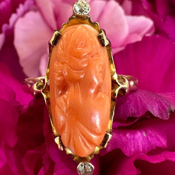 10 Karat Yellow Gold Coral Cameo Ring