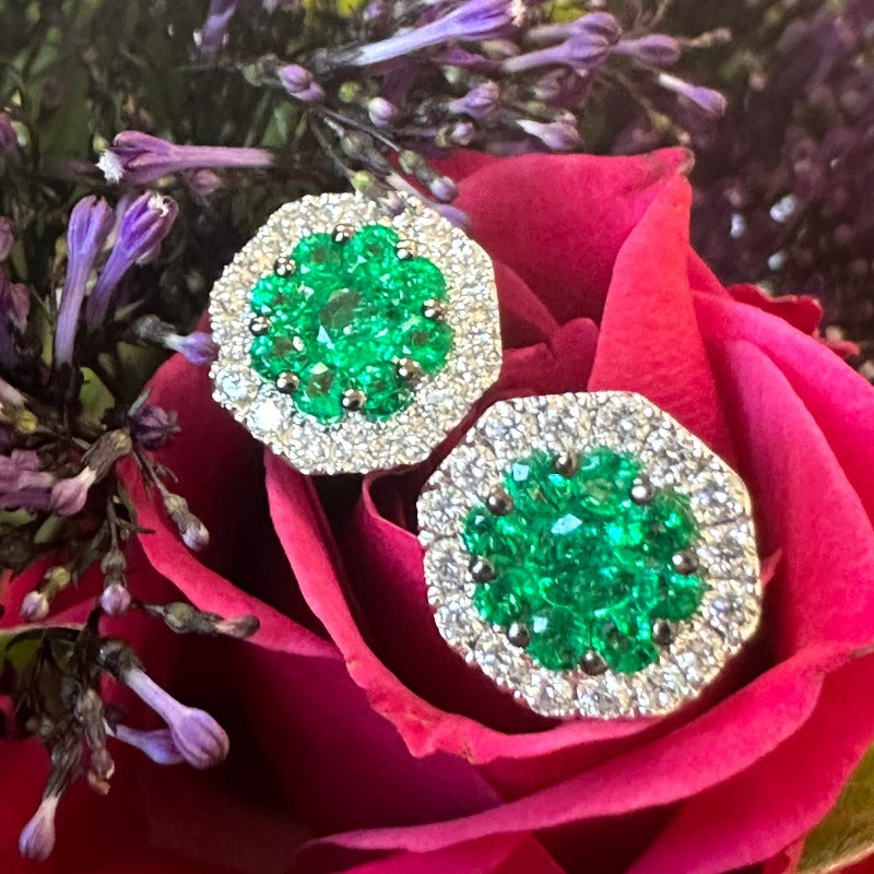 18 Karat White Gold Emerald & Diamond Earrings