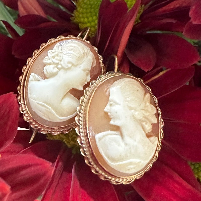 14 Karat Yellow Gold Cameo Earrings