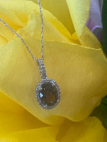 14 Karat White Gold Smokey Quartz & Diamond Necklace  # 235-00377