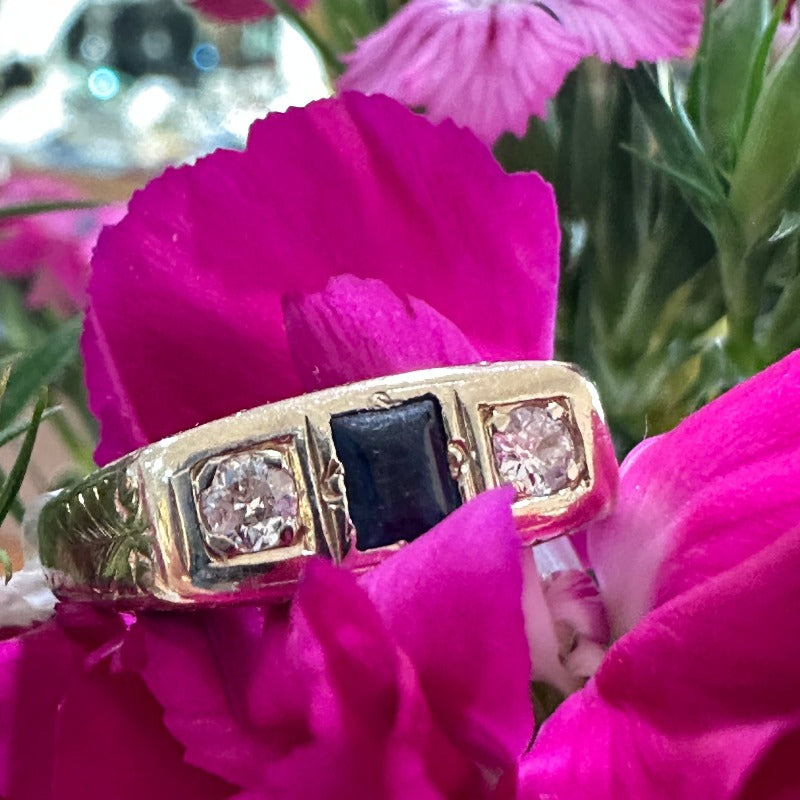 14 Karat White Gold Diamond & Synthetic Sapphire Ring  # 541-00138
