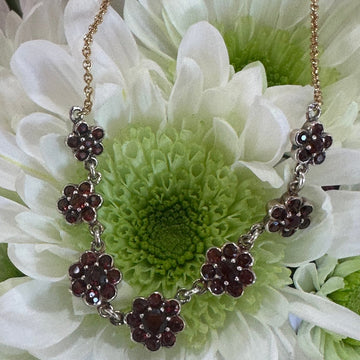 Sterling Silver/ Gilt Garnet Flower Necklace
