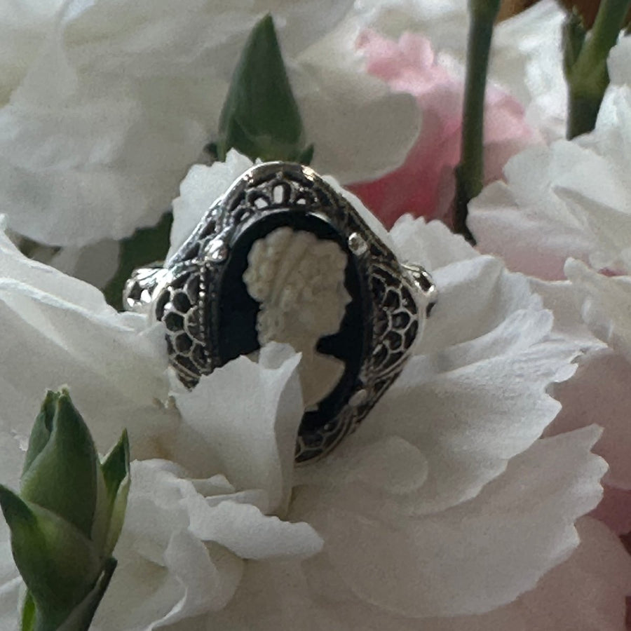 Sterling Silver Onyx Cameo Ring