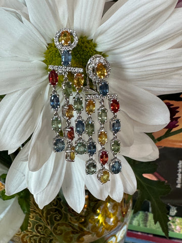18 Karat White Gold Multi Gem Stone Earrings  # 210-00920