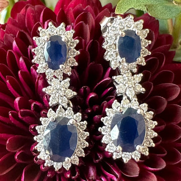18 Karat White Gold Sapphire & Diamond Earrings