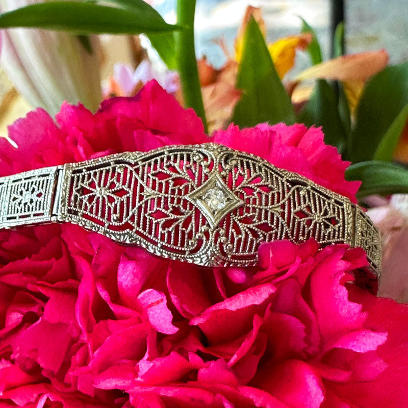 10 Karat White Gold Art Deco Filigree Bracelet  # 540-00134