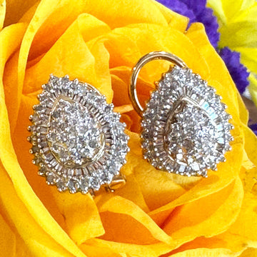 10 Karat Yellow and White Gold Diamond Cluster Earrings  # 150-00487