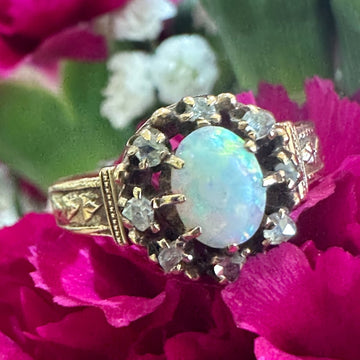 Opal and 8 Rose Cut Diamond Ring 