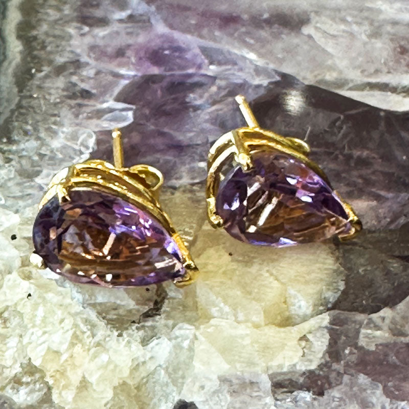 14 Karat Yellow Gold Amethyst Earrings    #  210-00893