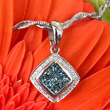 14 Karat White Gold Blue Diamond Necklace  # 160-00451