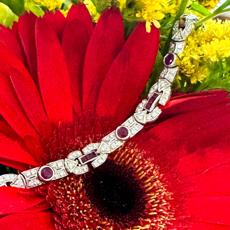 14 Karat White Gold Diamond & Ruby Bracelet  # 240-00458