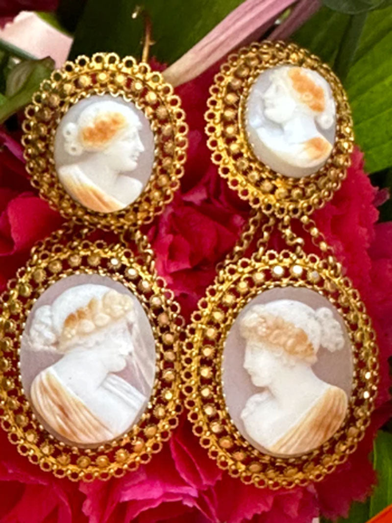 14 Karat Yellow Cameo Dangle Earrings