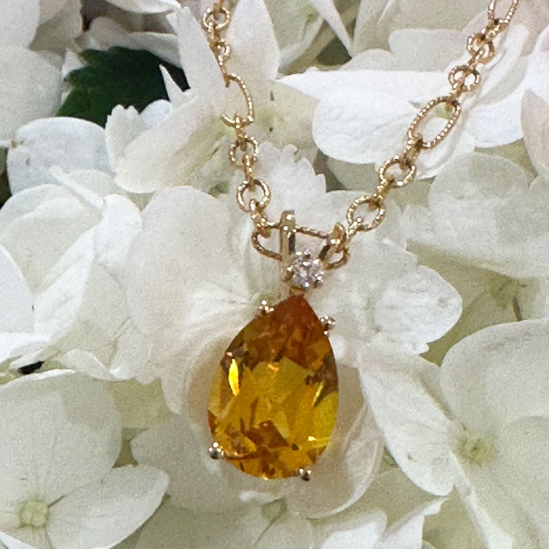 14 Karat Yellow Gold Citrine & Diamond Necklace   #  230-00701