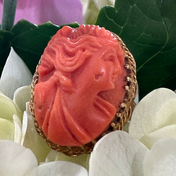 14 Karat Yellow Gold Coral Cameo Ring