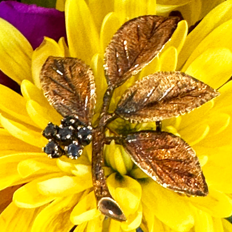 14 Karat Yellow Gold Leaf Pin w/ Sapphires  # 548-00216