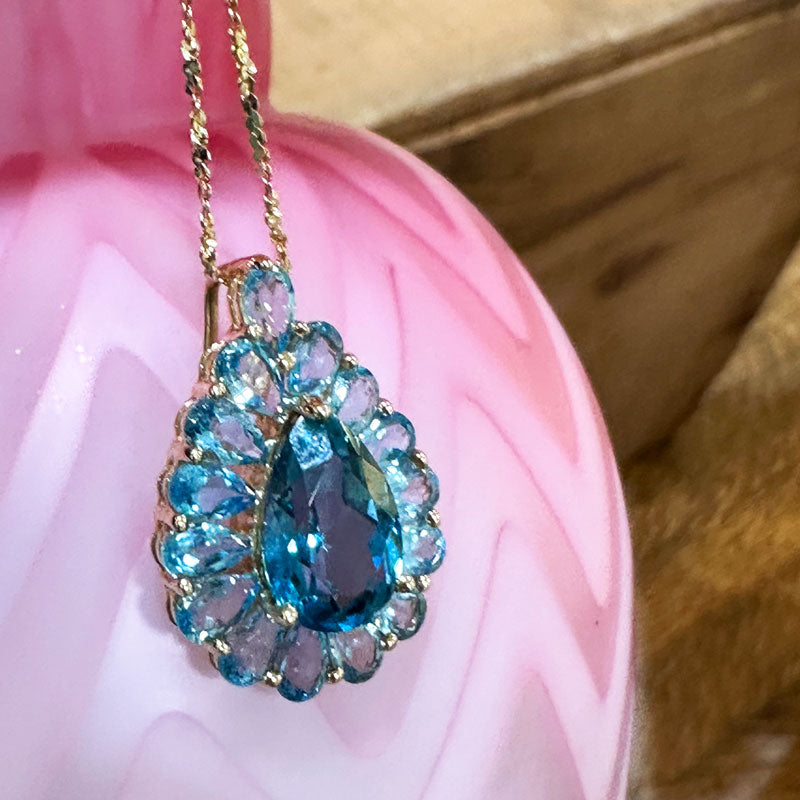 14 Karat Yellow Gold Pear Shaped Blue Topaz Necklace  # 235-00361