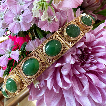 14 Karat Yellow Gold & Green Jade Bracelet  # 440-00546