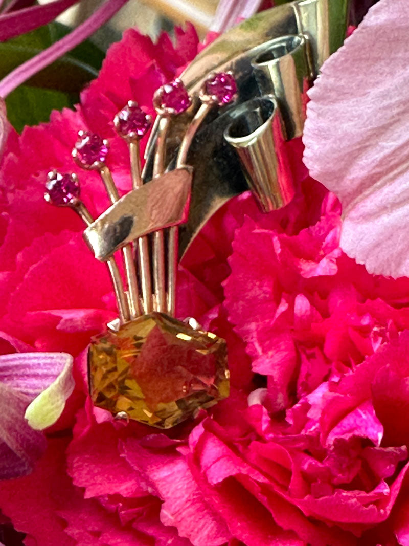 14 Karat Yellow and Rose Gold, Citrine & Ruby Pin   #  548-00077