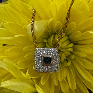 14 Karat White and Yellow Gold Diamond and Sapphire Pendant Necklace   # 160-00496