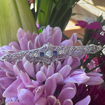 14 Karat White Gold Art Deco Filigree Pin