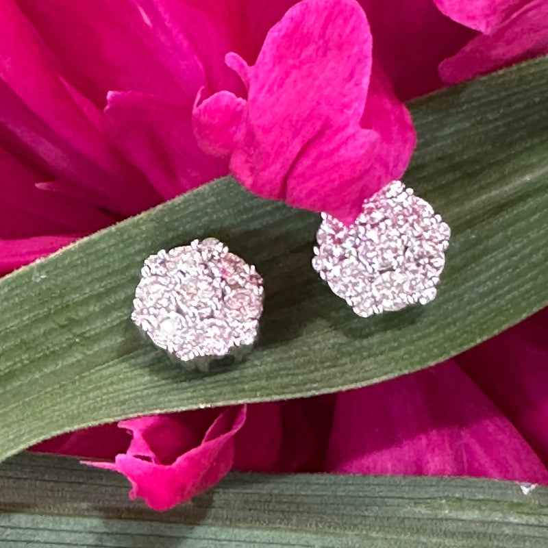 14 Karat White Gold Diamond Cluster Earrings