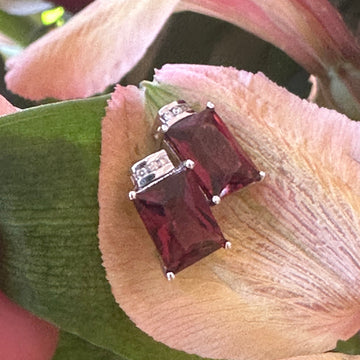 14 Karat White Gold Garnet & Diamond Earrings