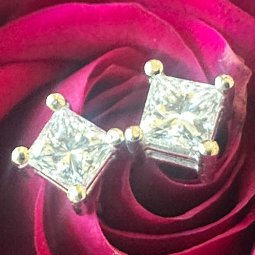 14 Karat White Gold Princess Cut Diamonds Earrings