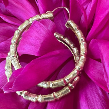 14 Karat Yellow Gold Bamboo Large Hoops