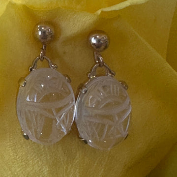 14 Karat Yellow Gold Clear Crystal Scarab Earrings
