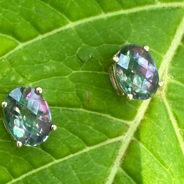 14 Karat Yellow Gold Mystic Topaz Stud Earrings