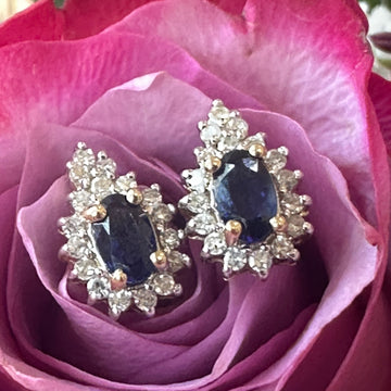 14 Karat Yellow & White Gold Diamond & Sapphire Earrings