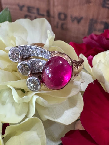 14 Karat Rose Gold Diamond & Synthetic Ruby Ring  # 200-02198