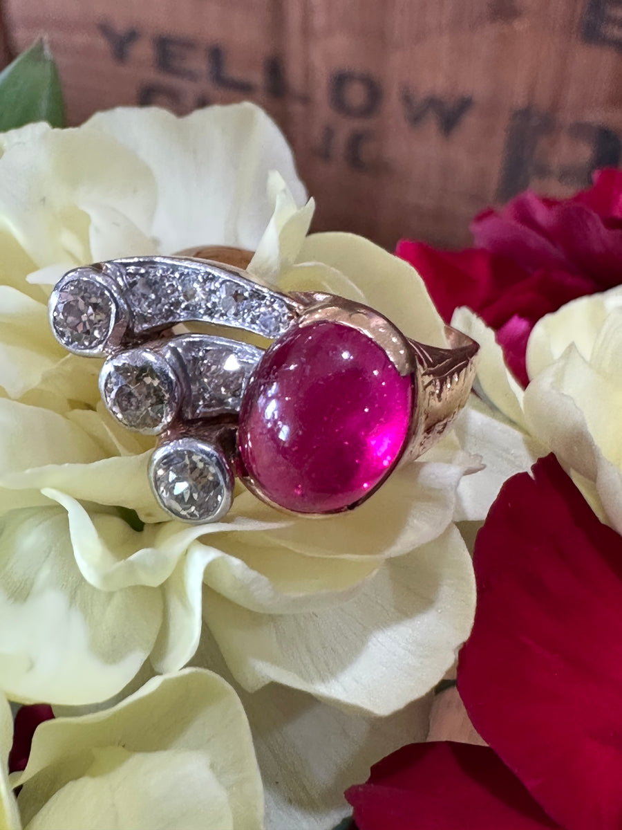 14 Karat Rose Gold Diamond & Synthetic Ruby Ring  # 200-02198