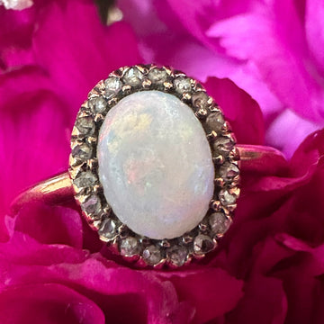 14 Karat Yellow Gold Opal & Diamond Ring