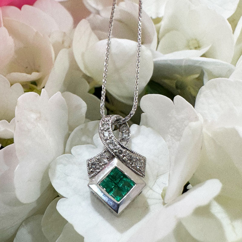 18 Karat White Gold Emerald & Diamond Pendant  # 230-00706