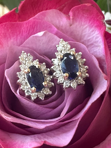 14 Karat Yellow & White Gold Diamond & Sapphire Earrings  # 210-00928