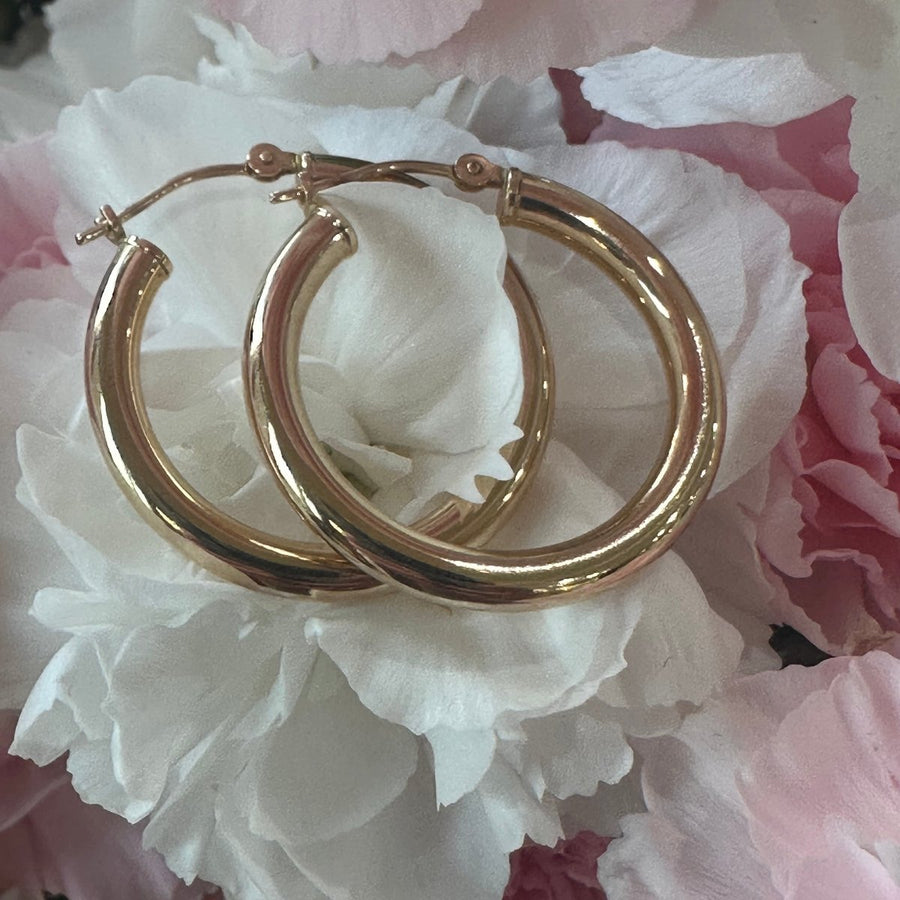 14 Karat Yellow Gold Medium Hoops