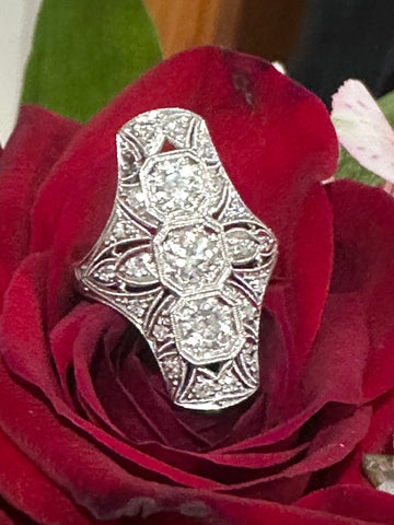 Platinum Art Deco Diamond Shield Ring  # 130-00933