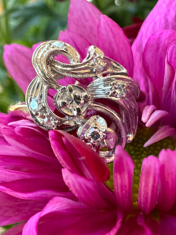 14 Karat White Gold Diamond Fashion Ring 1940's  # 130-00758