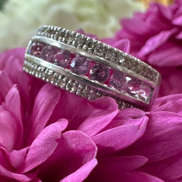 14 Karat White Gold Diamond & Pink Tourmaline Ring