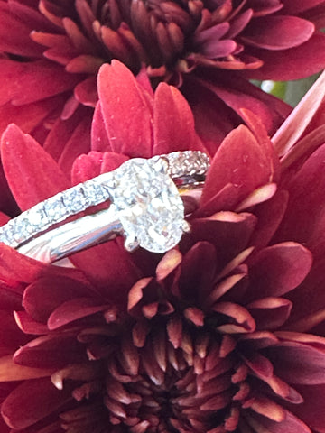 14 Karat White Gold Oval Diamond Ring w/ attached Diamond Band  # 100-01005