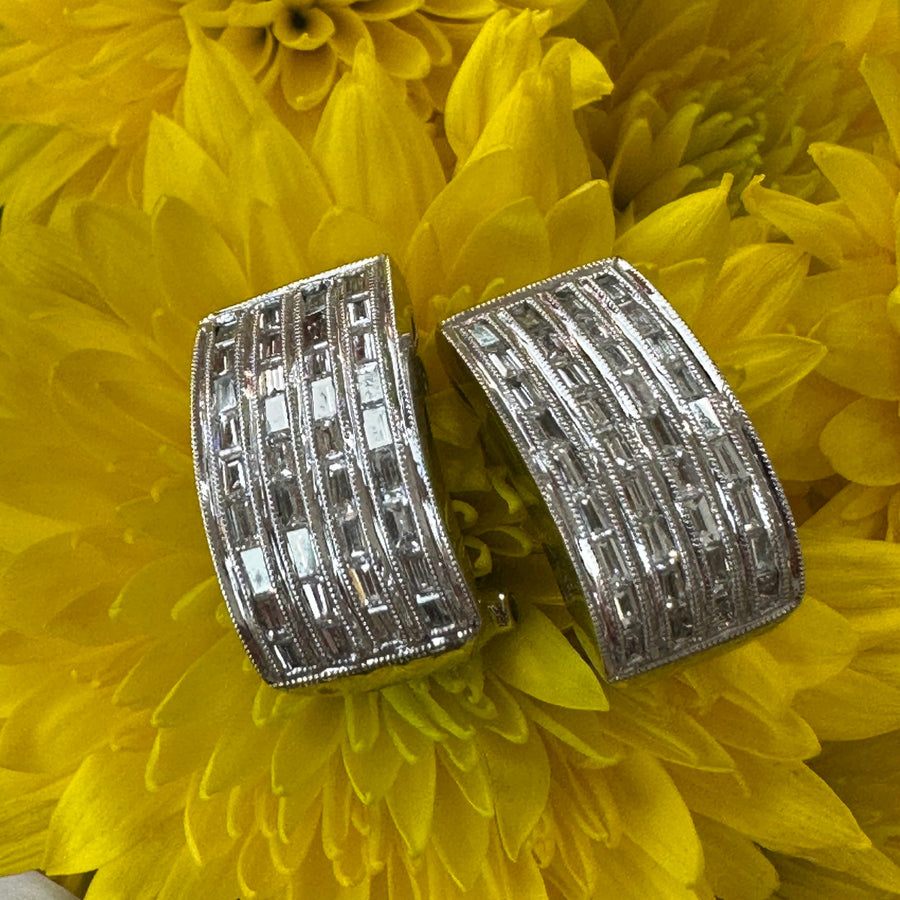 18 Karat White Gold Diamond Huggie Earrings